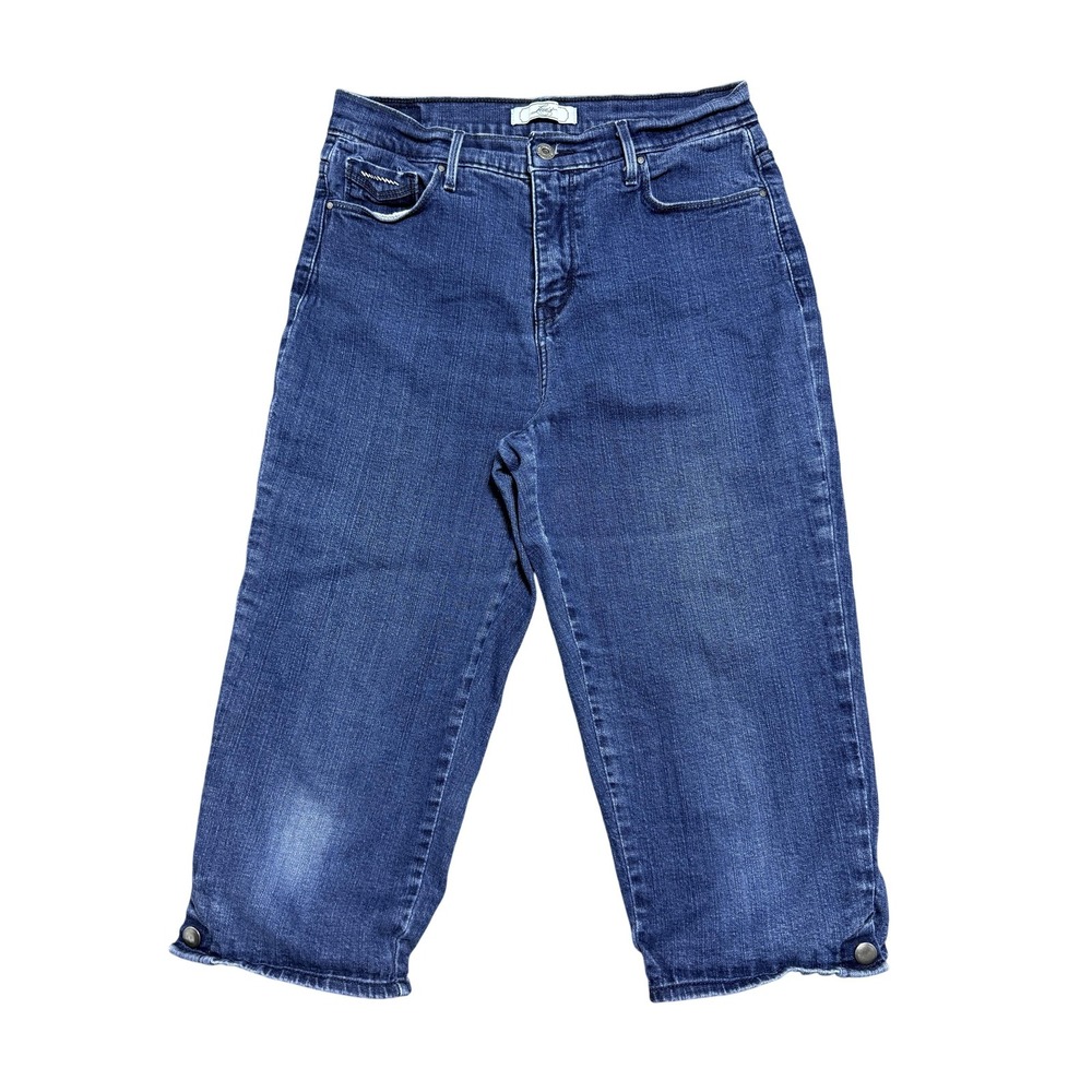 Levis Capri Jeans Womens 12 Blue Embellished Snap Hem Stretch Denim Cropped